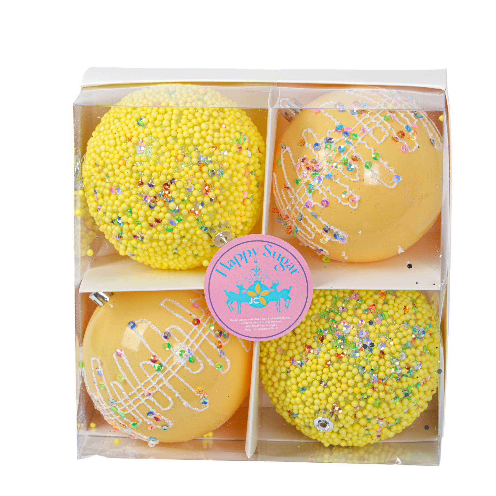 JC HAPPY SUGAR Sarı Ağaç Süsü Seti 10cm (4 Parça)