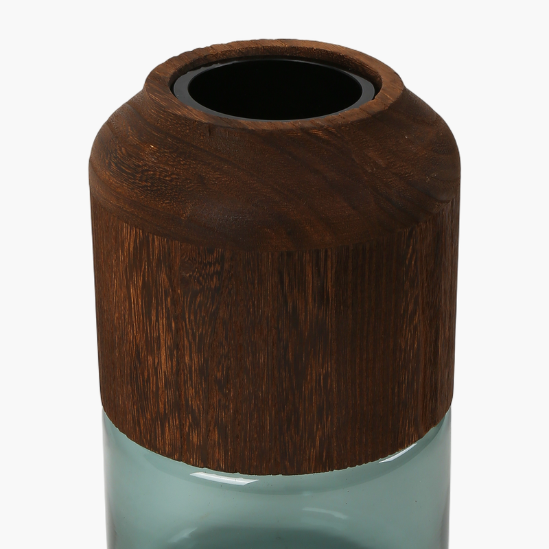 Cam Stantlı Ahşap Vazo Koyu Yeşil M 7X15X26cm