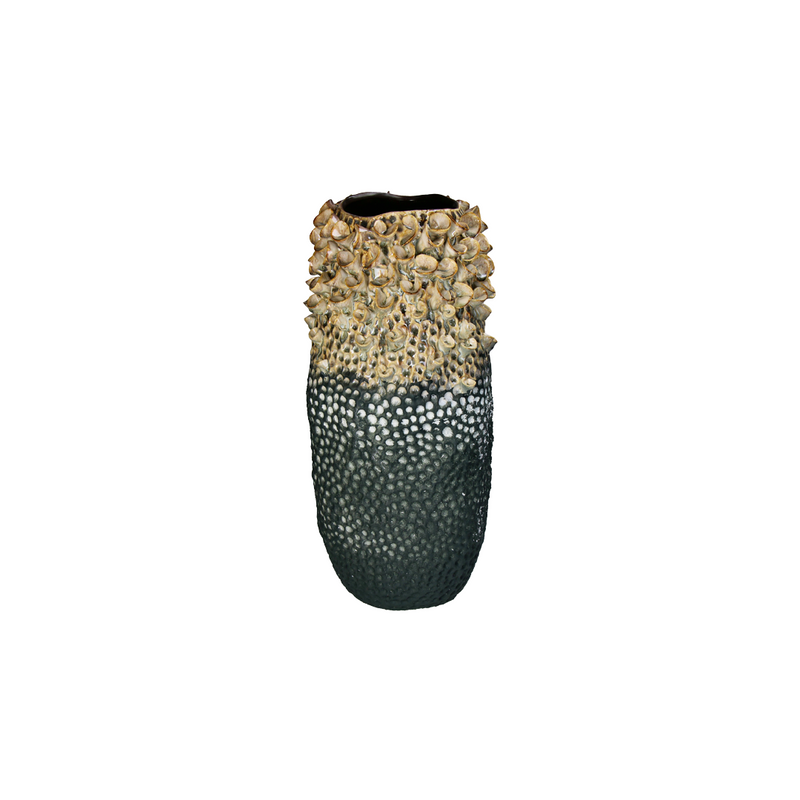 Seashell Detailed Grey Ceramic Vase B 24.5x23.5x49cm