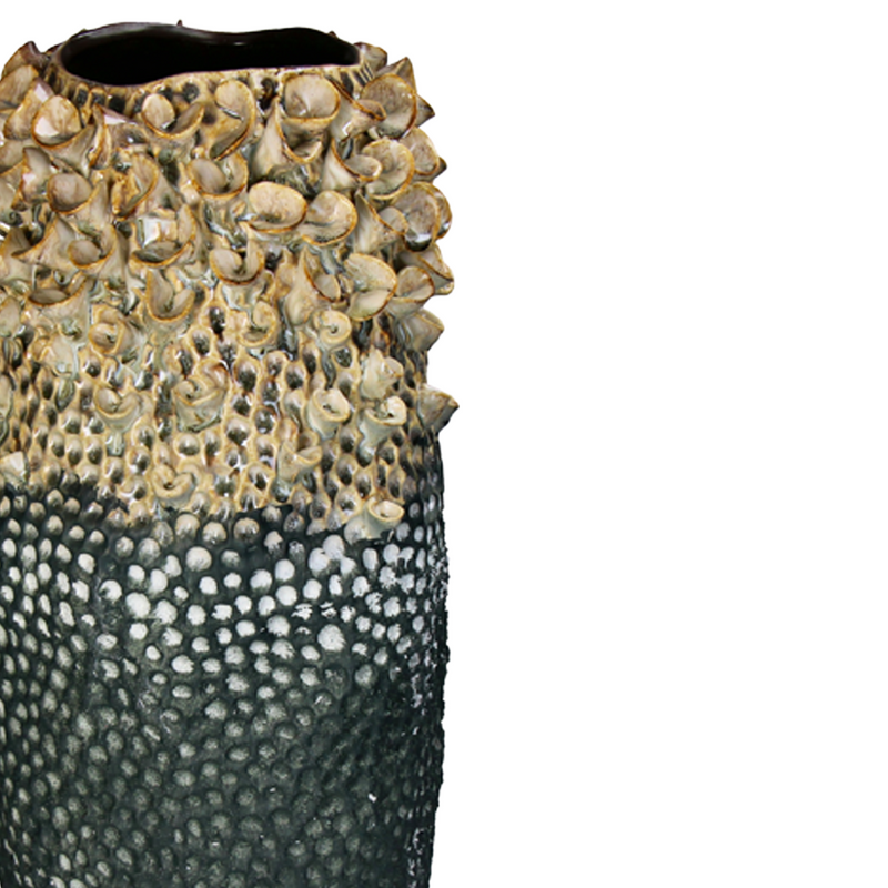 Seashell Detailed Grey Ceramic Vase B 24.5x23.5x49cm