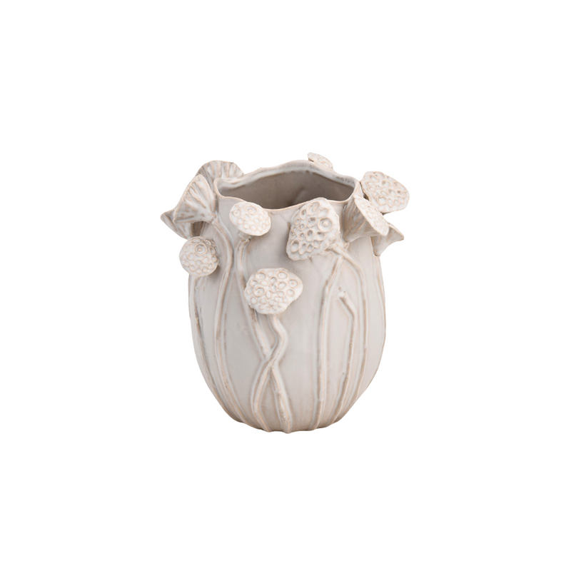 Lotus Branch Detailed White Ceramic Vase A 26.5x25.5x26.5cm