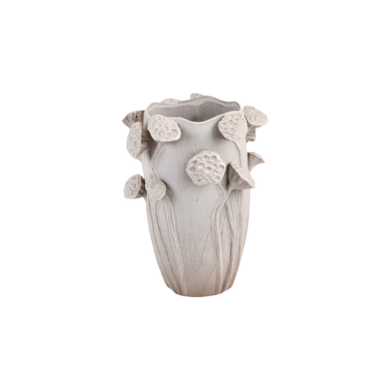 Lotus Branch Detailed White Ceramic Vase C 35.5x35x51cm