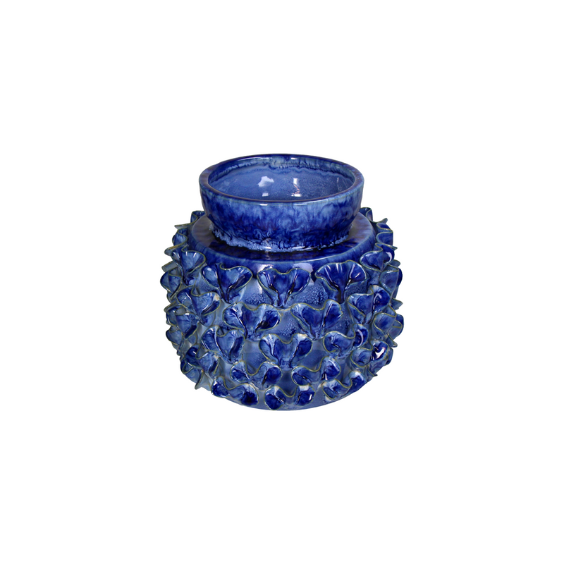 Leaf Detailed Blue Ceramic Vase 22x22x20.5cm
