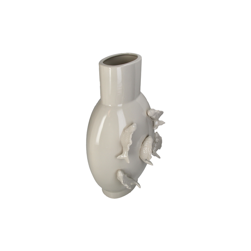 Fish Detailed Ivory Ceramic Vase A 23.8x15.5x40.8cm