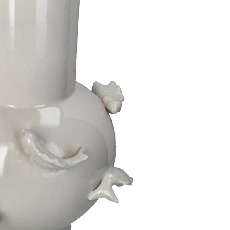 Fish Detailed Ivory Ceramic Vase B 24.2x24.2x36.5cm