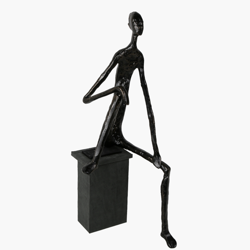 Oturan İnsan Figür Obje DekorSiyah 23.5X28X56cm