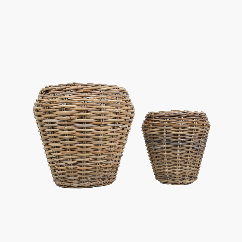Riviera Grey 2'li Yuvarlak Rattan Saksı 40cmX35cm ve 30cmX25cm