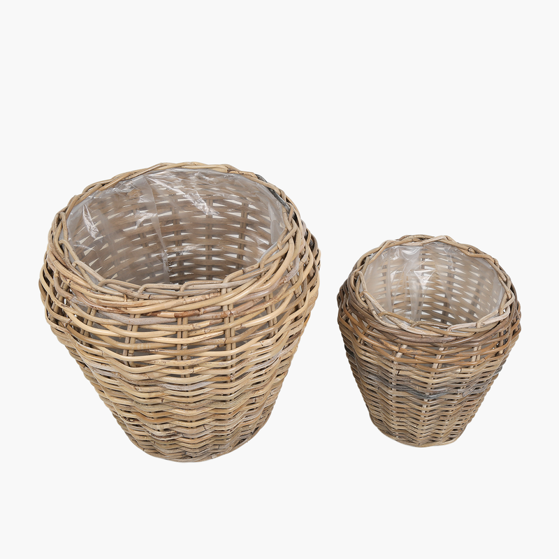 Riviera Grey 2'li Yuvarlak Rattan Saksı 40cmX35cm ve 30cmX25cm