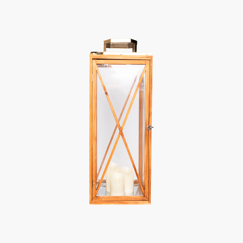 Bodrum Ahşap Metal Detaylı Fener 30x30x81cm