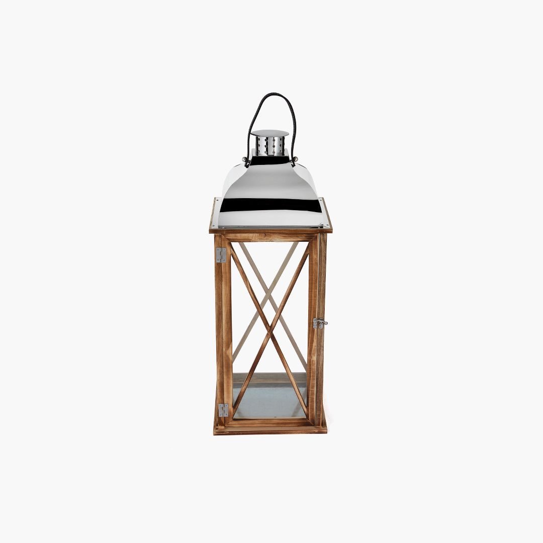 Dumont Deri Kulplu Ahşap Metal Çatılı Fener  26x26x74cm
