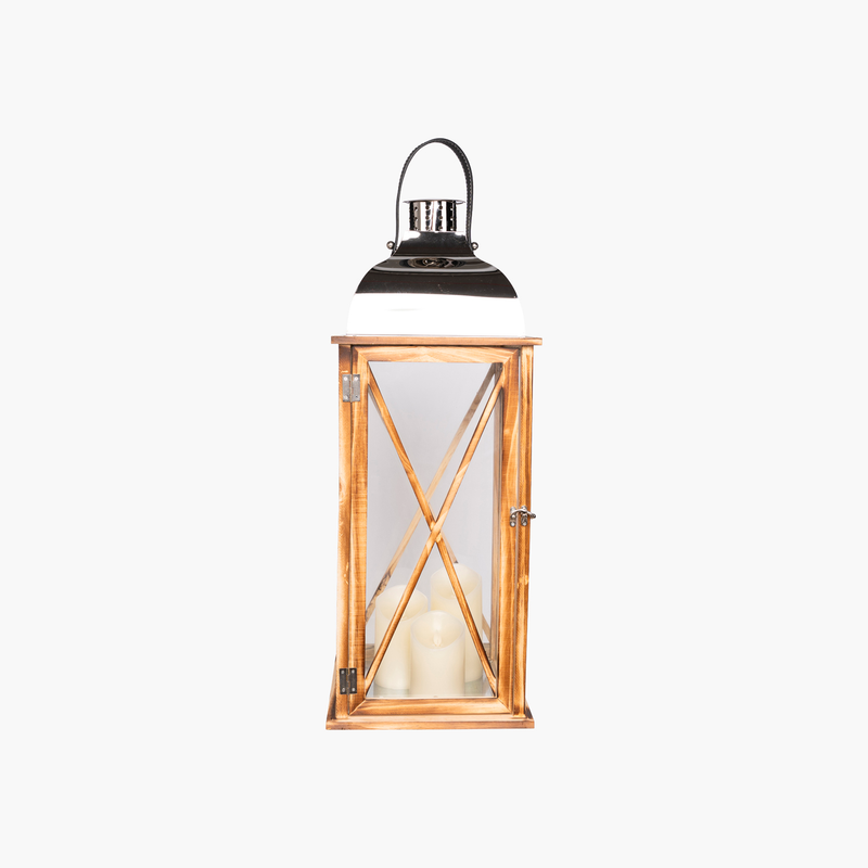 Dumont Deri Kulplu Ahşap Metal Çatılı Fener  26x26x74cm