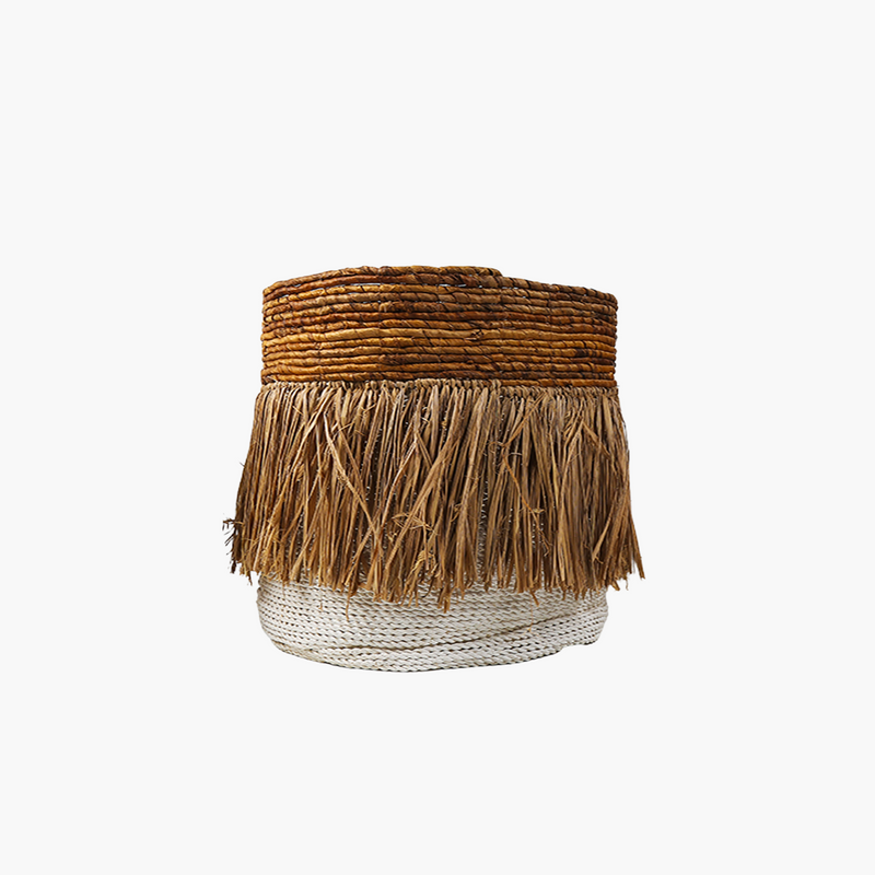 Seagrass White Basket with Tassels and Handles, L 40x40x40