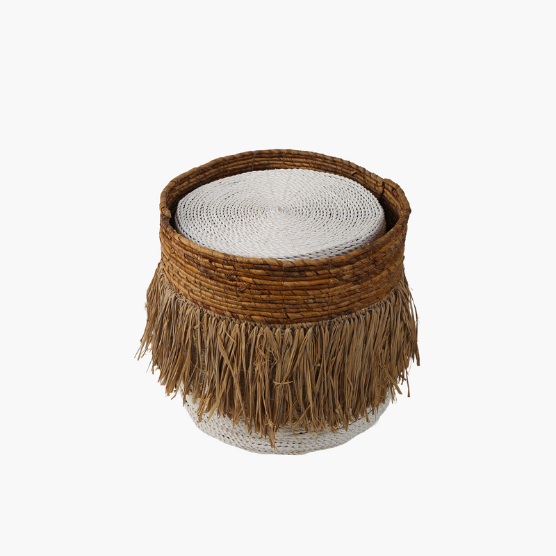 Seagrass White Basket with Tassels and Handles, L 40x40x40