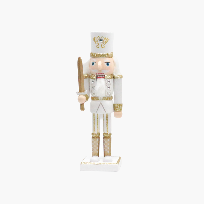 JC Beyaz & Altın Kılıçlı  Nutcracker Stantlı 25cm