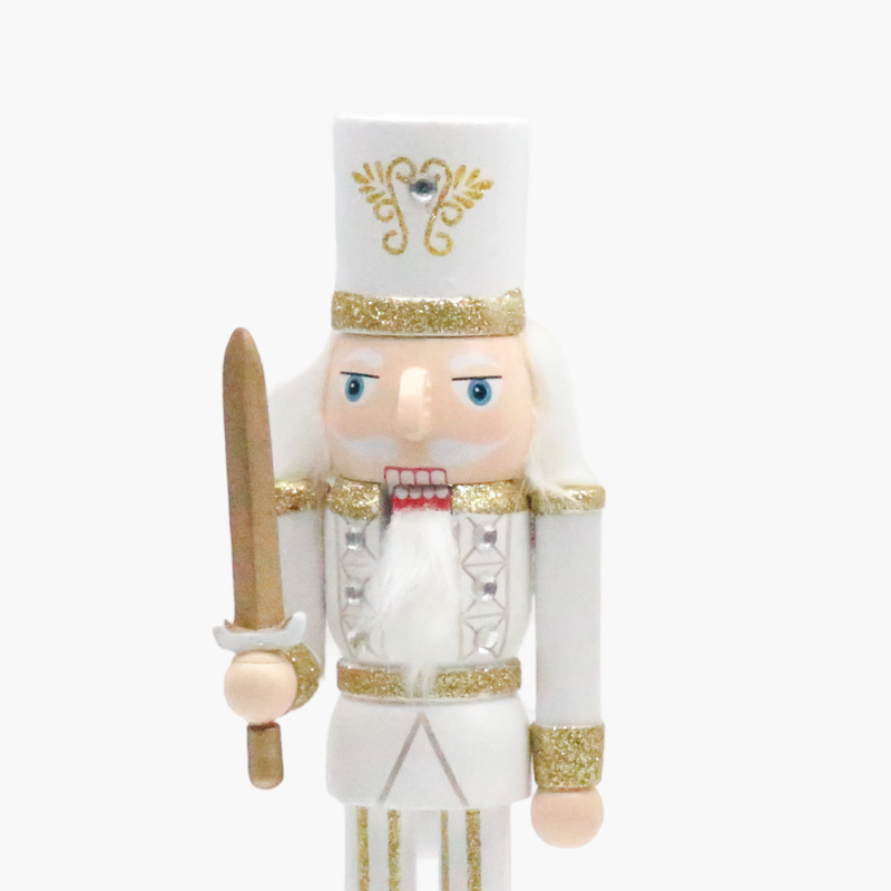 JC Beyaz & Altın Kılıçlı  Nutcracker Stantlı 25cm