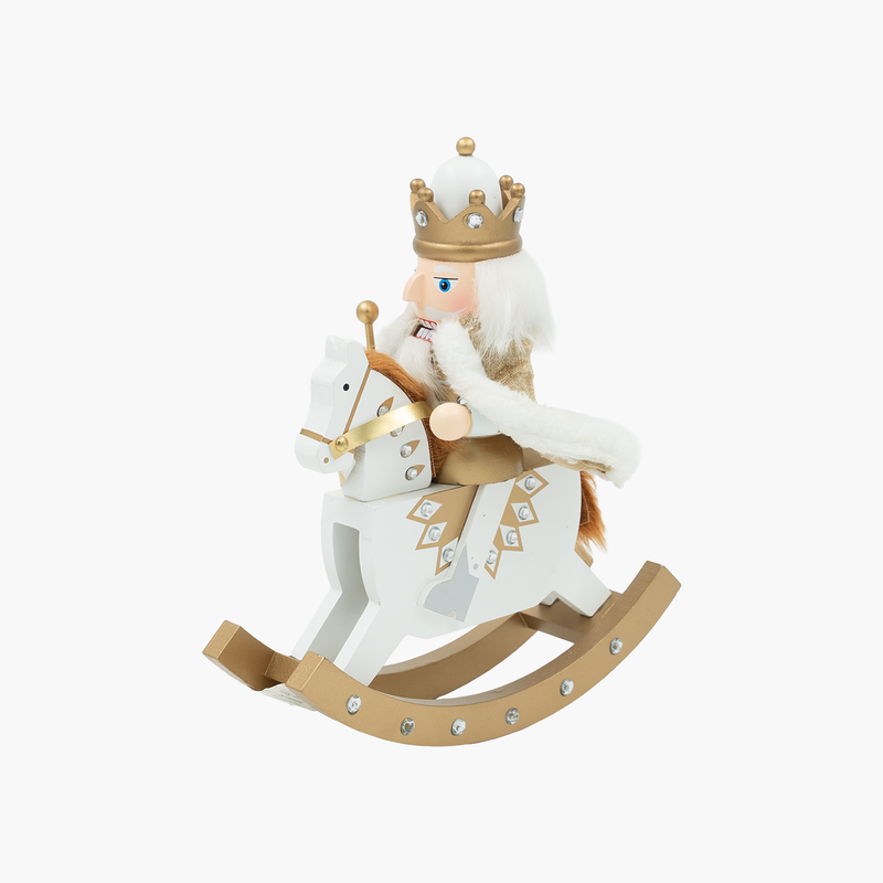 JC Beyaz/Altın Sallanan At Nutcracker 30cm