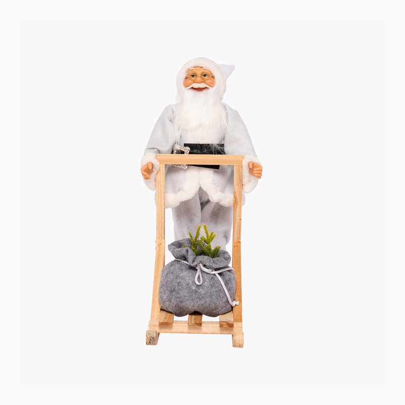 JC Kızaklı Beyaz Noel Baba 45cm