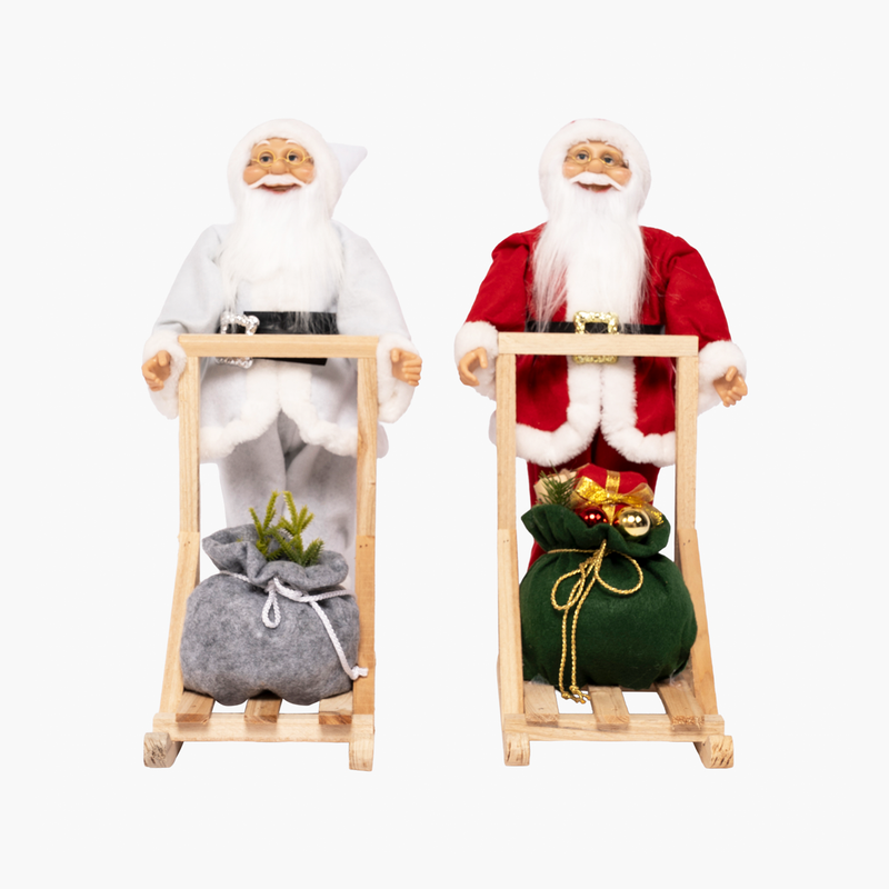 JC Kızaklı Beyaz Noel Baba 45cm