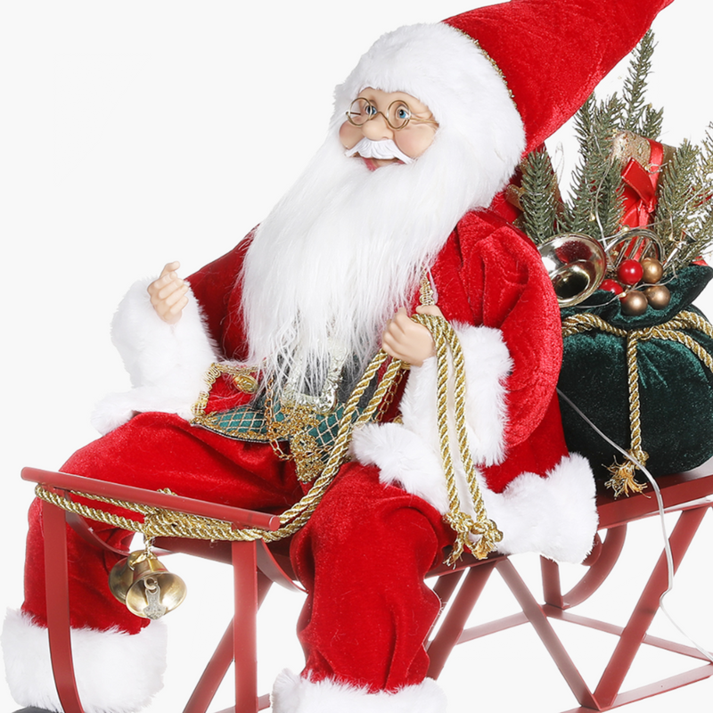JC Kırmızı Oturan Noel Baba Kızaklı 45cm