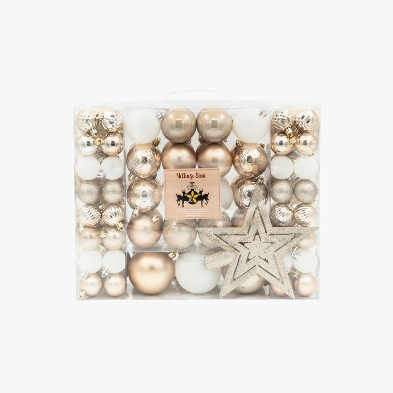 JC Altın Simli Premium Ağaç Süsü Seti (87 Parça)