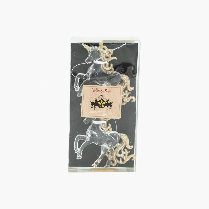 JC Akrilik Altın Simli Unicorn Süs Seti (2 Parça) 10x9.5cm