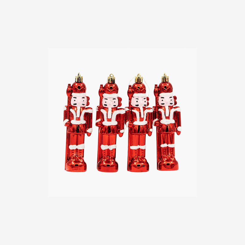 JC Kırmızı Parlak Nutcracker Ağaç Süsü Seti 12cm (4 Parça)