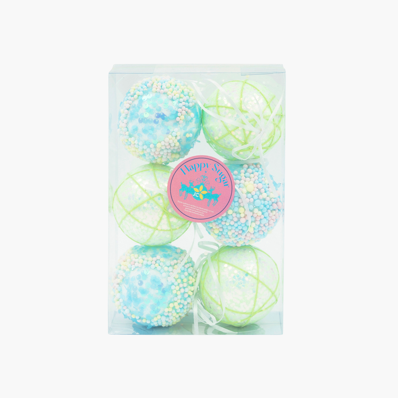 JC HAPPY SUGAR Mavi, Yeşil Ağaç Süsü Seti 8cm (6 Parça)