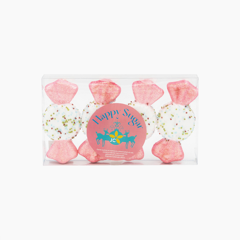 JC HAPPY SUGAR Pembe, Beyaz  Şeker Ağaç Süsü Seti 6,5x15cm (4 Parça)