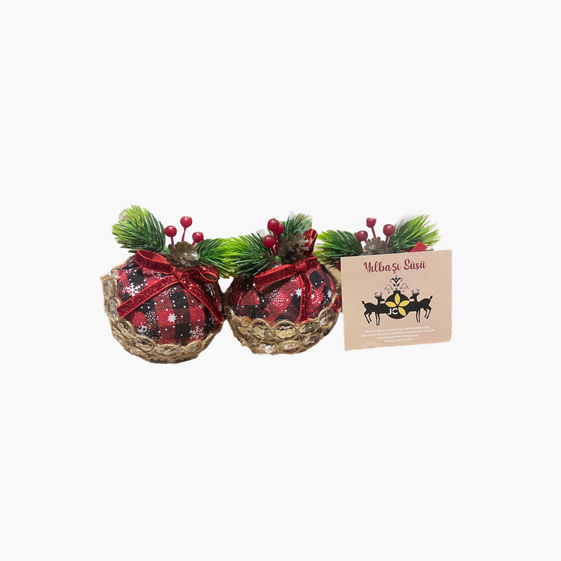 JC Bohem Kırmızı, Siyah Yuvarlak Ağaç Süsü Seti 8cm (3 Parça)