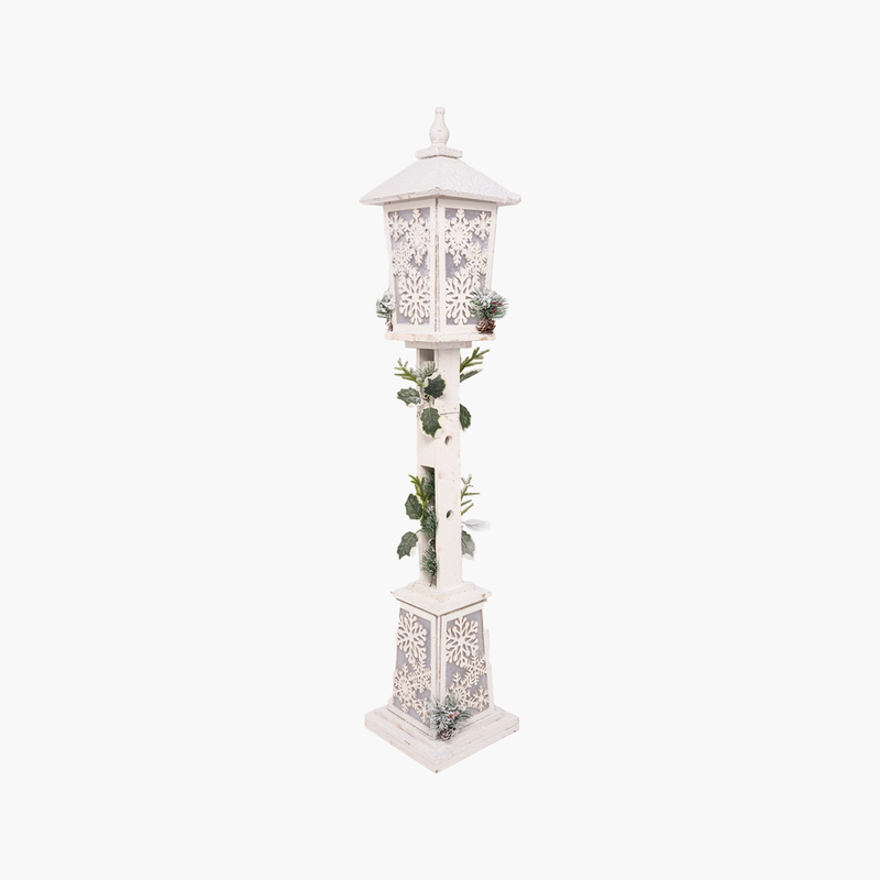 JC Beyaz Sokak Lambası Dekor Ahşap 120cm (Kendinden Led'li)