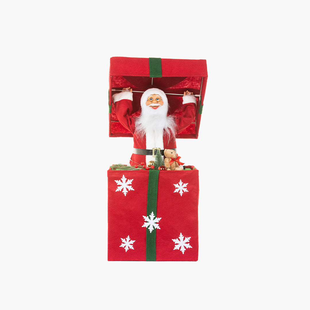 JC Müzikli ve Hareketli Noel Baba'lı Kırmızı Hediye Paketi 90cm (Kendinden Led'li)