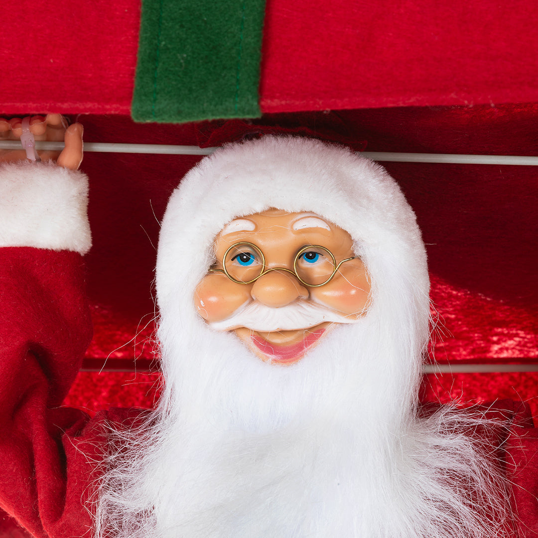 JC Müzikli ve Hareketli Noel Baba'lı Kırmızı Hediye Paketi 90cm (Kendinden Led'li)