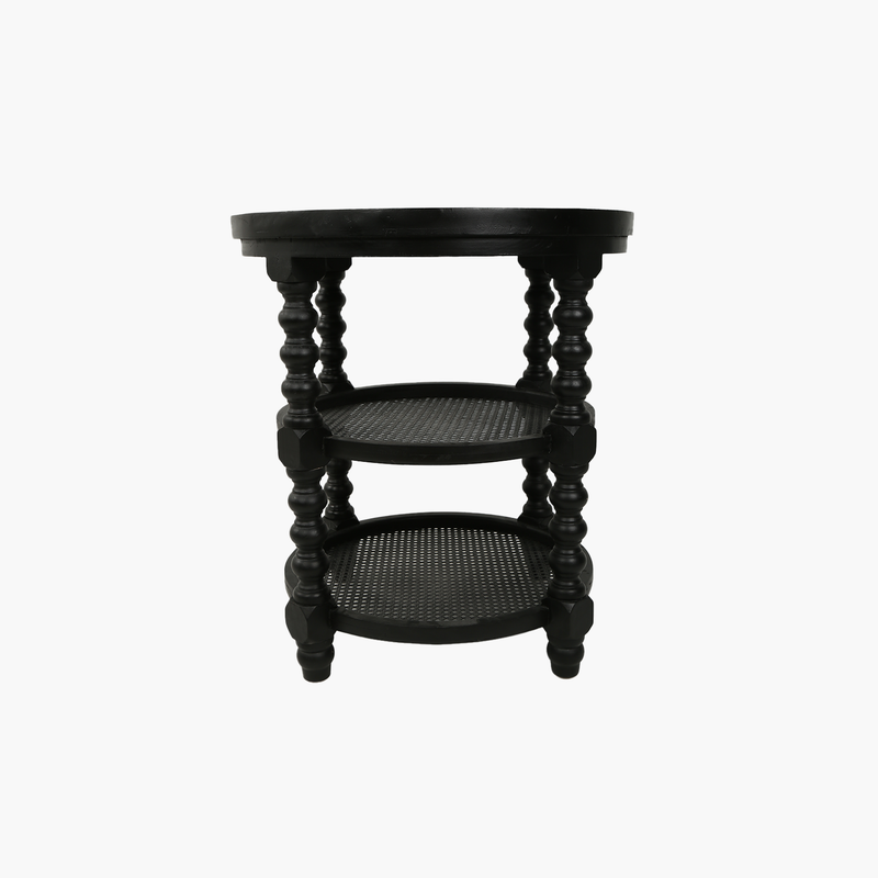 3 Katlı Yan Sehpa Ahşap Rattan Siyah 60X60X64cm