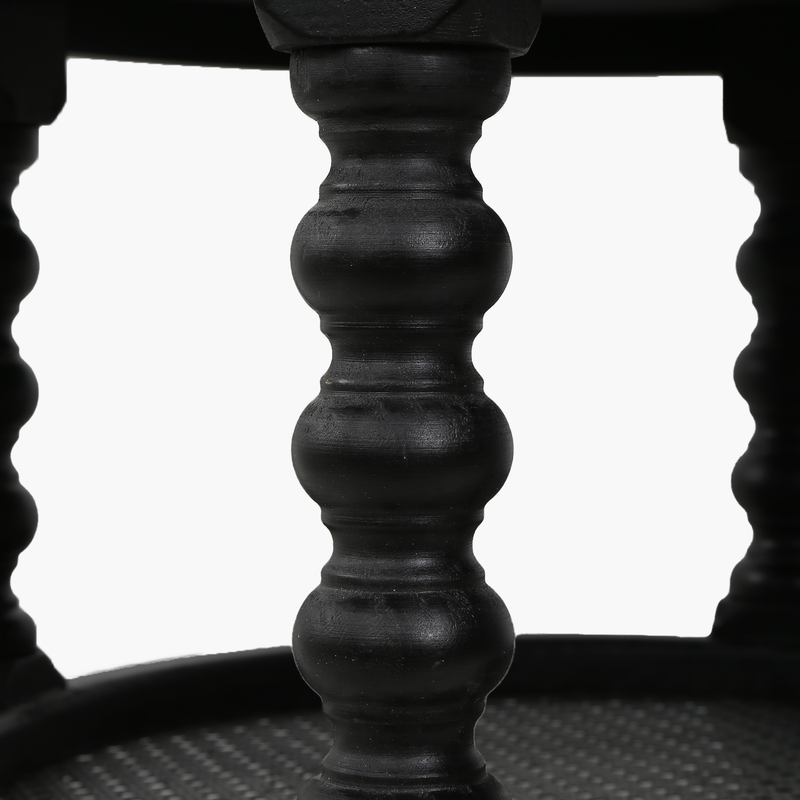 3 Katlı Yan Sehpa Ahşap Rattan Siyah 60X60X64cm
