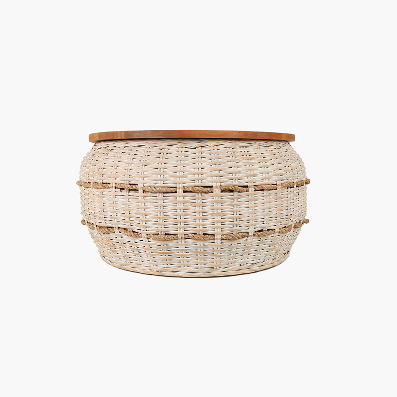 Hom Beyaz Eskitme Rattan Sehpa