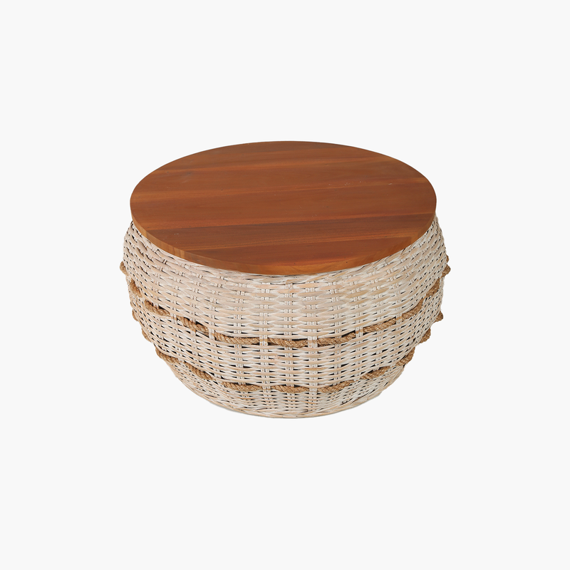 Hom Beyaz Eskitme Rattan Sehpa