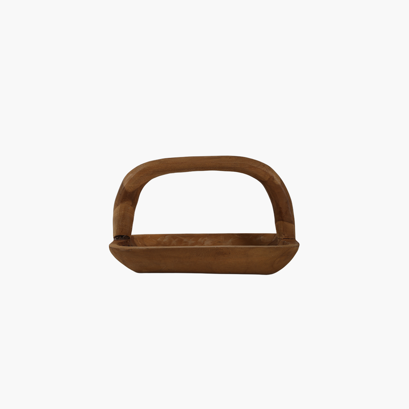 Teak Dikdörtgen Kulplu Tepsi 38.5X18.5X19.5cm