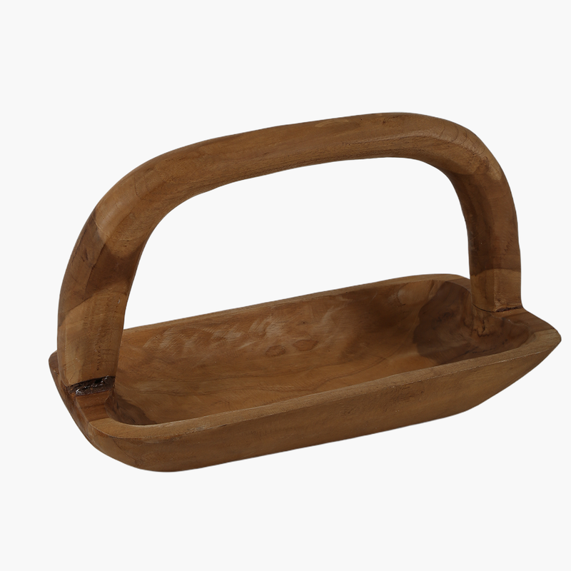 Teak Dikdörtgen Kulplu Tepsi 38.5X18.5X19.5cm