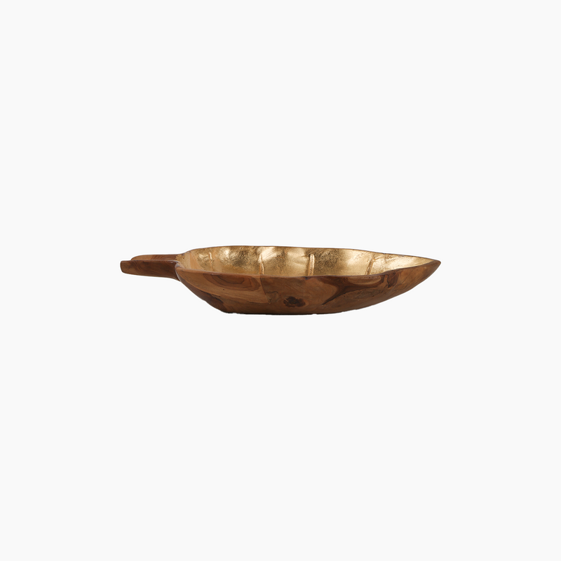 Teak Plate with Gold Leaf, 40x26x6cm