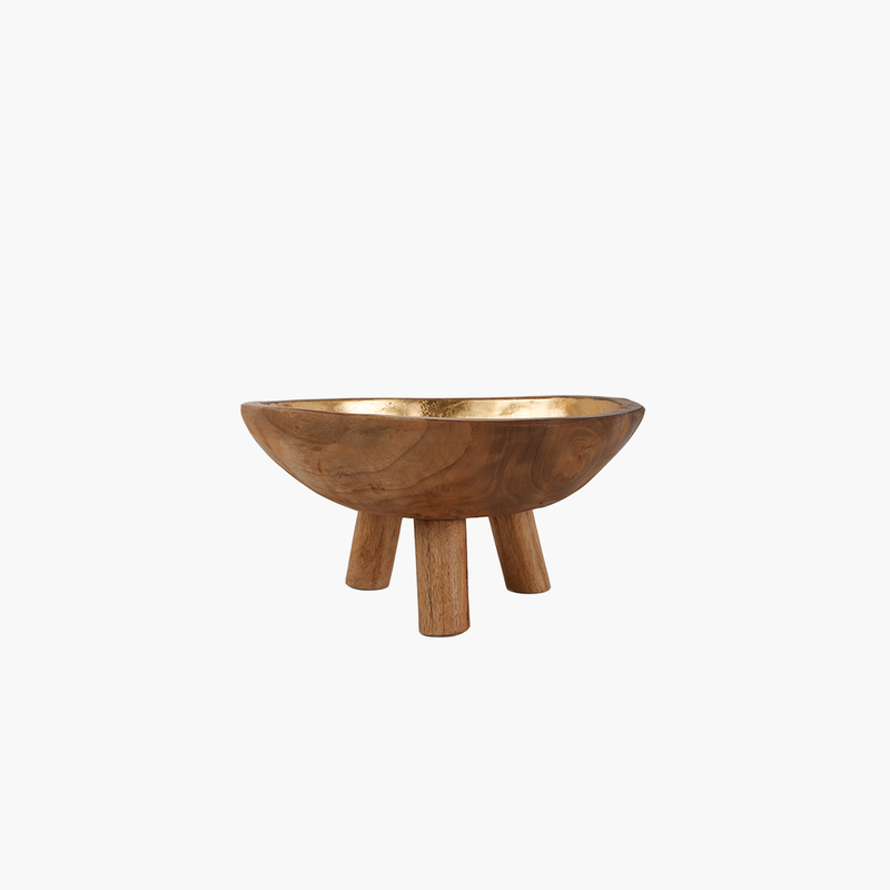 Teak Altın Varaklı Ayaklı Kase 30X30X15cm