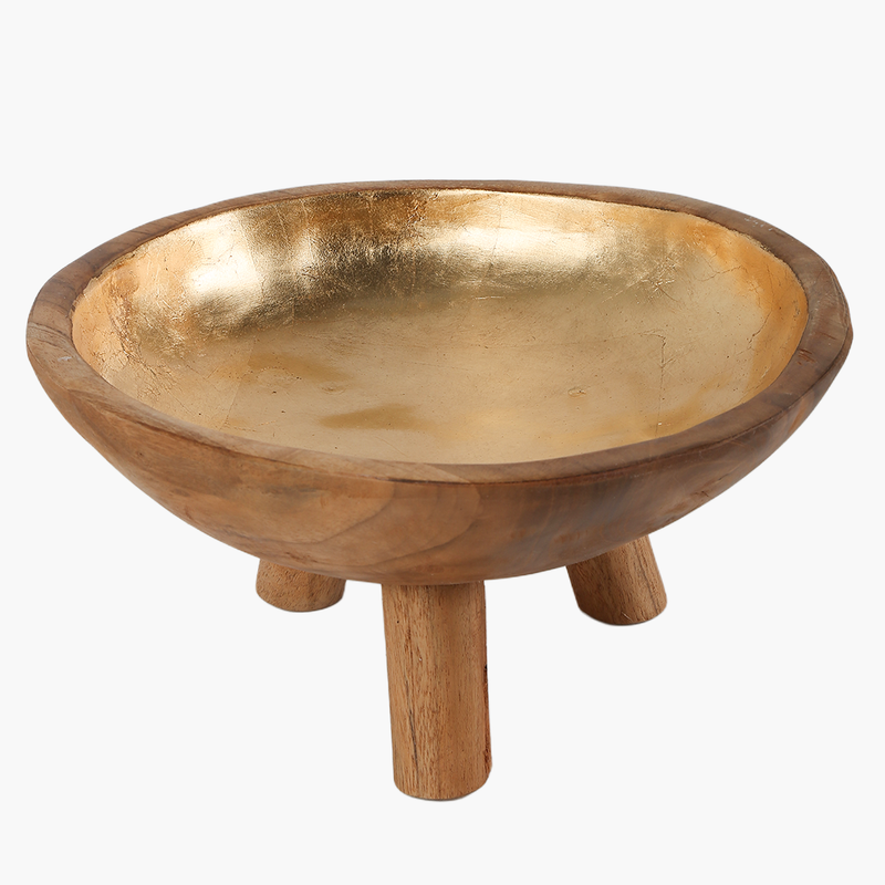 Teak Altın Varaklı Ayaklı Kase 30X30X15cm
