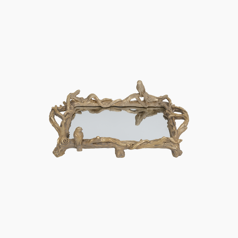 Mirrored Tray with Bird Figurine 43 x 24 x 12cm