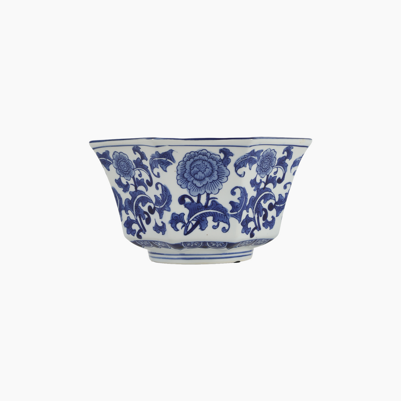 Gudai Ceramic Bowl, Blue and White, 26.5 x 26.5 x 14.5 cm