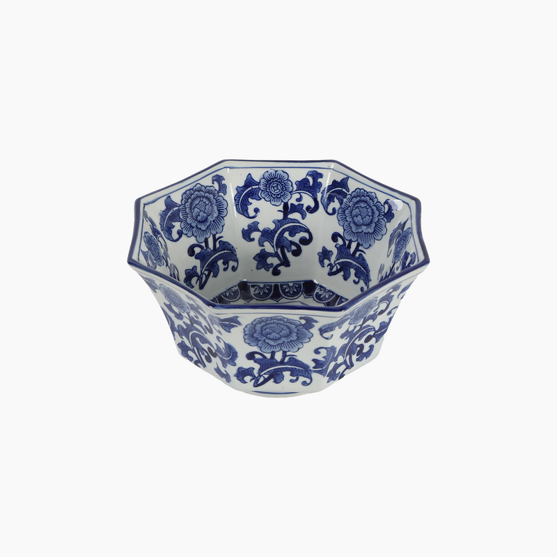 Gudai Ceramic Bowl, Blue and White, 26.5 x 26.5 x 14.5 cm
