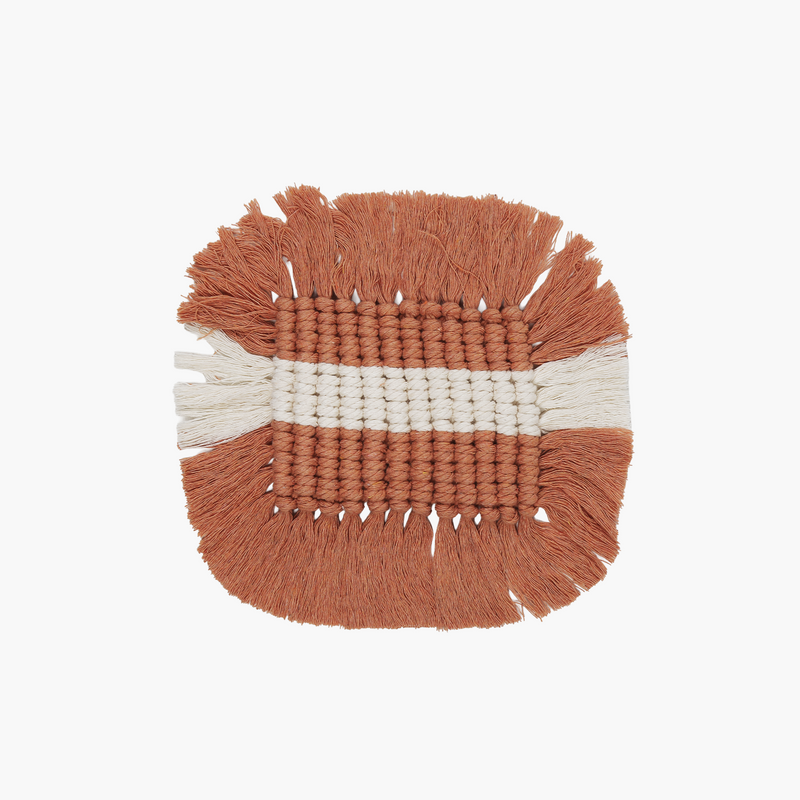 Macrame Coaster Orange-White 18cm