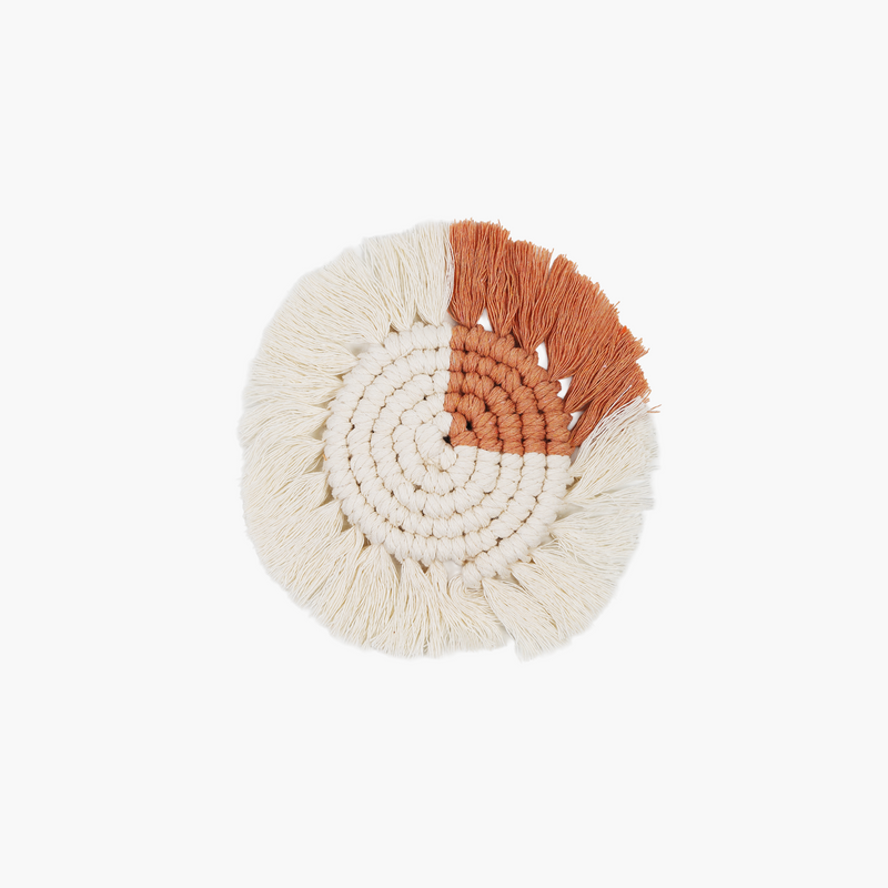 Macrame Round Coaster White-Brown 13cm