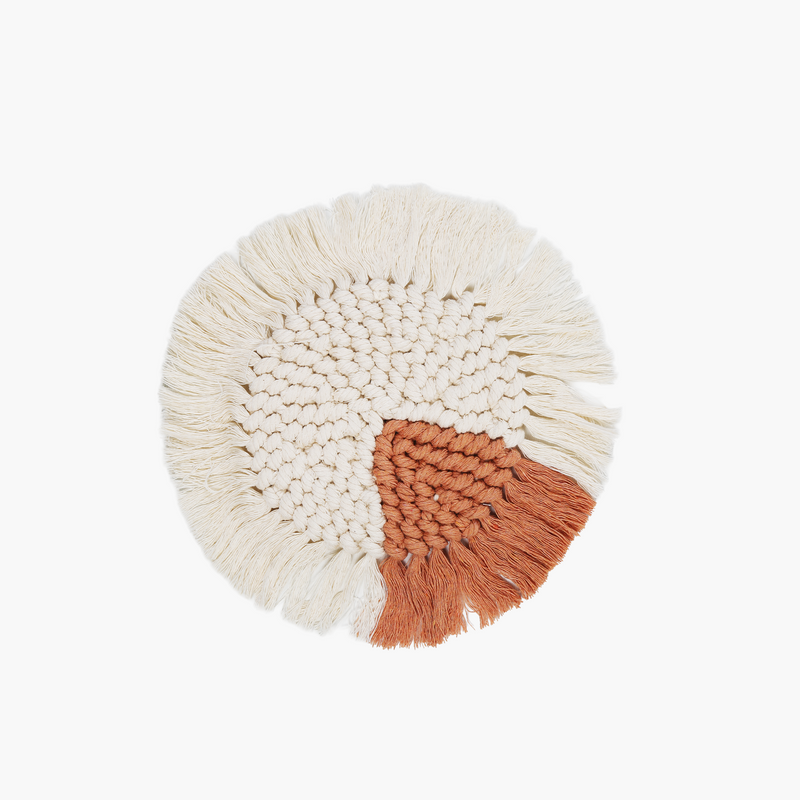 Macrame Round Coaster White-Orange 20cm