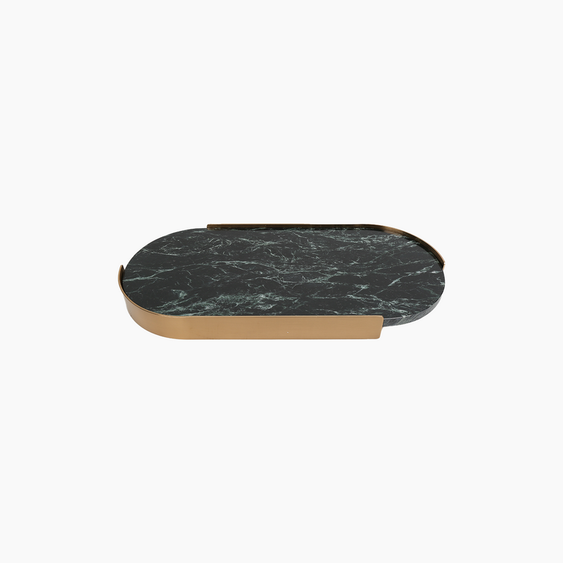 Marble &amp; Metal Oval Tray Green L 54x25x5cm