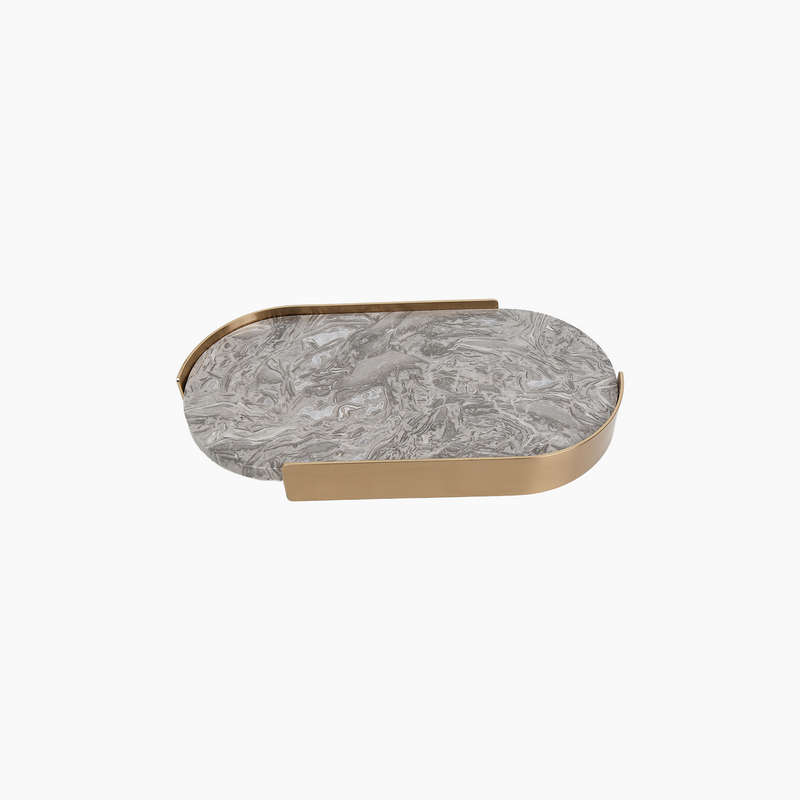 Marble&amp;Metal Oval Tray Gray M 40X20.5X5cm