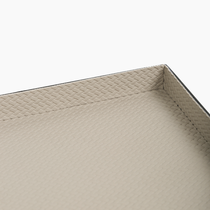 Rectangular Leather Tray, Beige, 40x35x2cm